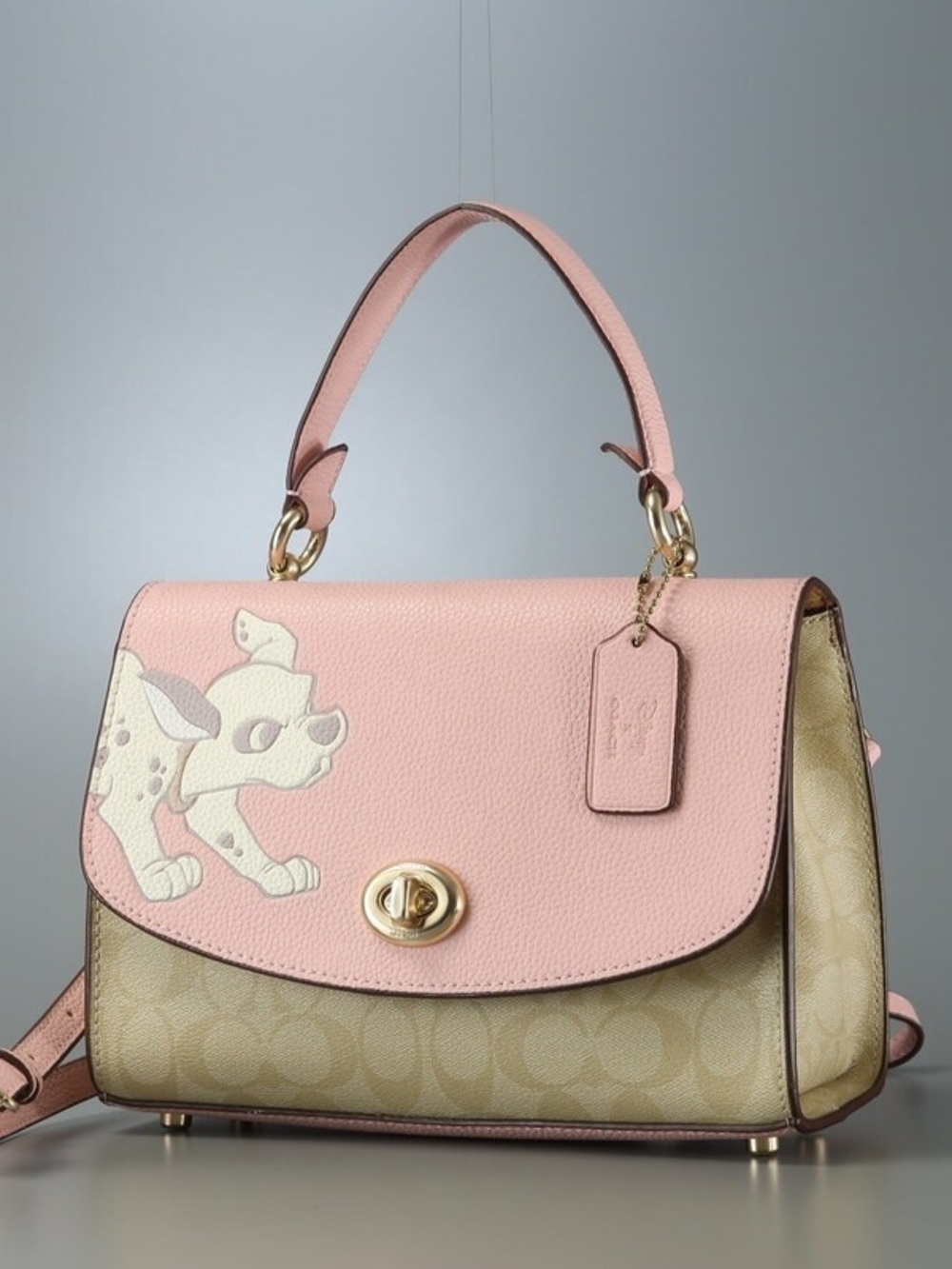 Coach Pink Leather Satchel with Puppy Motif
